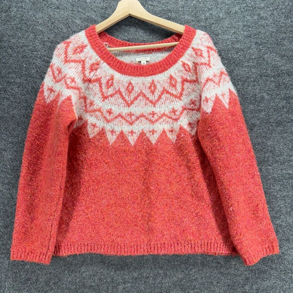 Sonoma Sweater Pullover Women M Medium Red Geometric Knit Long Sleeve Acrylic
